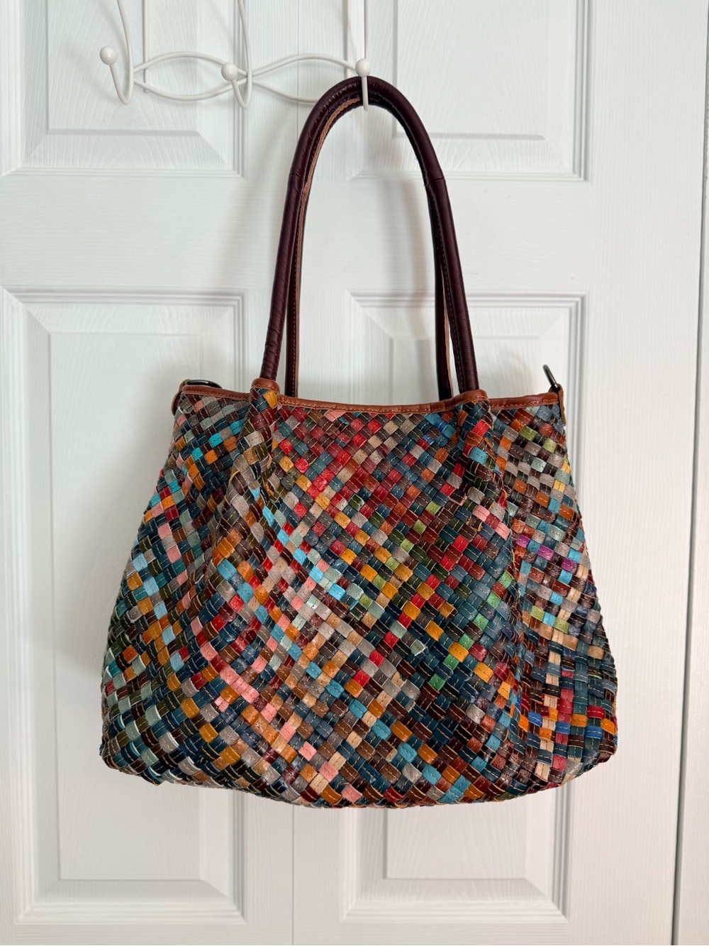 AmeriLeather Linwood Multi Color Woven Leather Shoulder Bag Tote